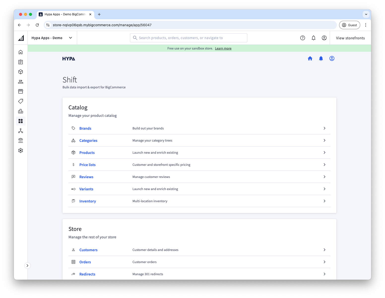 Hypa Shift Dashboard with list of supported resources