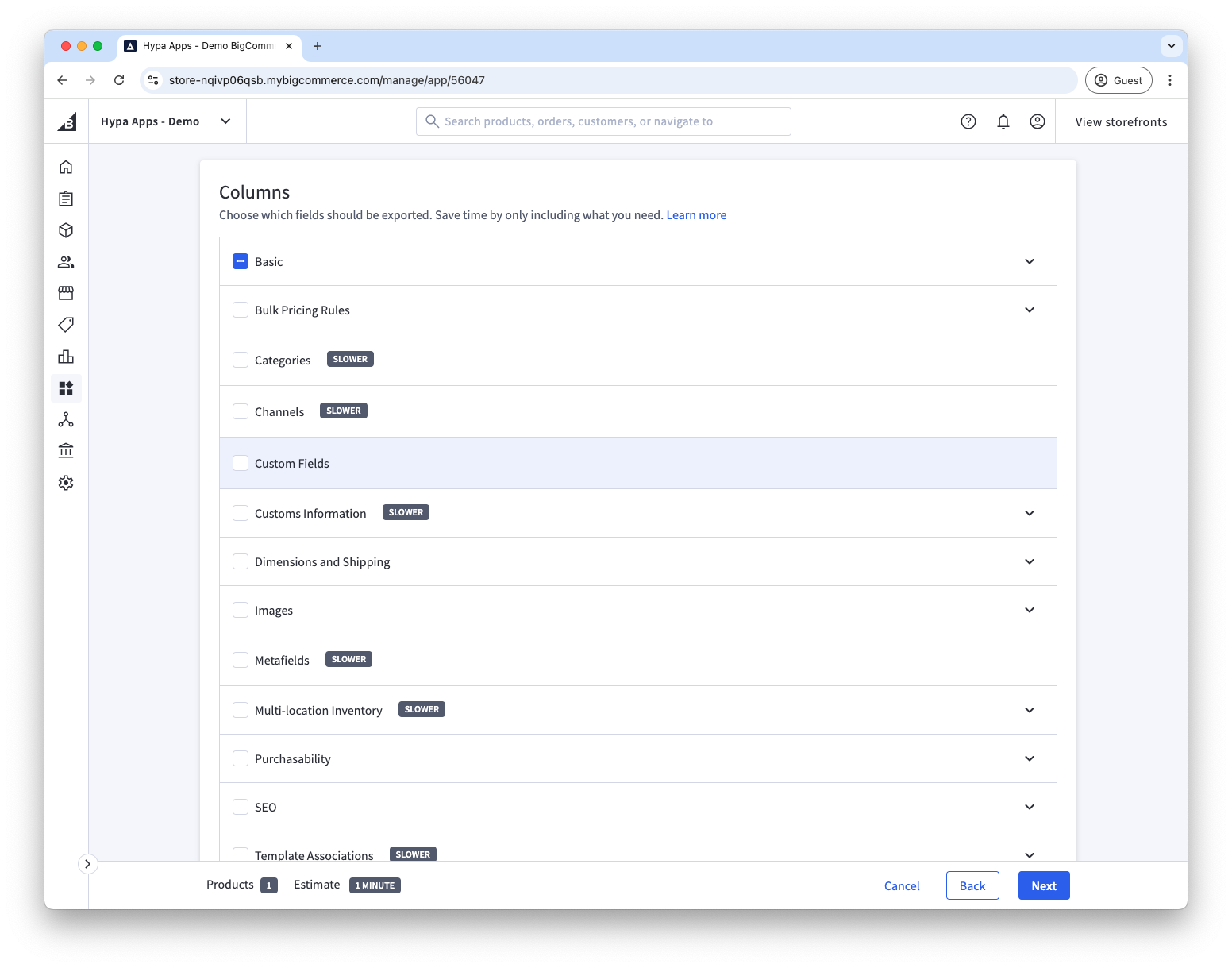 Filter product export to only include columns & data that you require