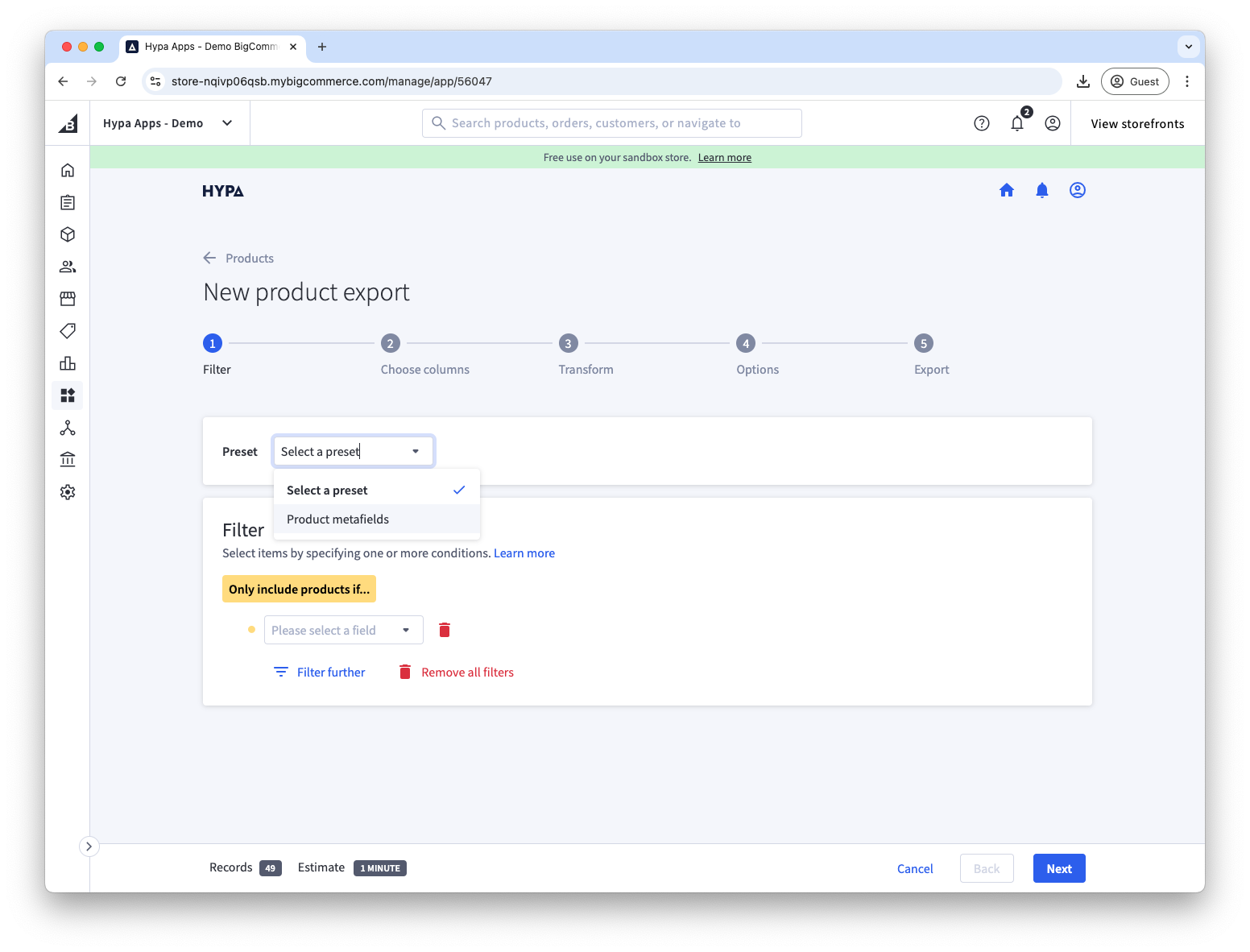 Select a preset to speed up exports