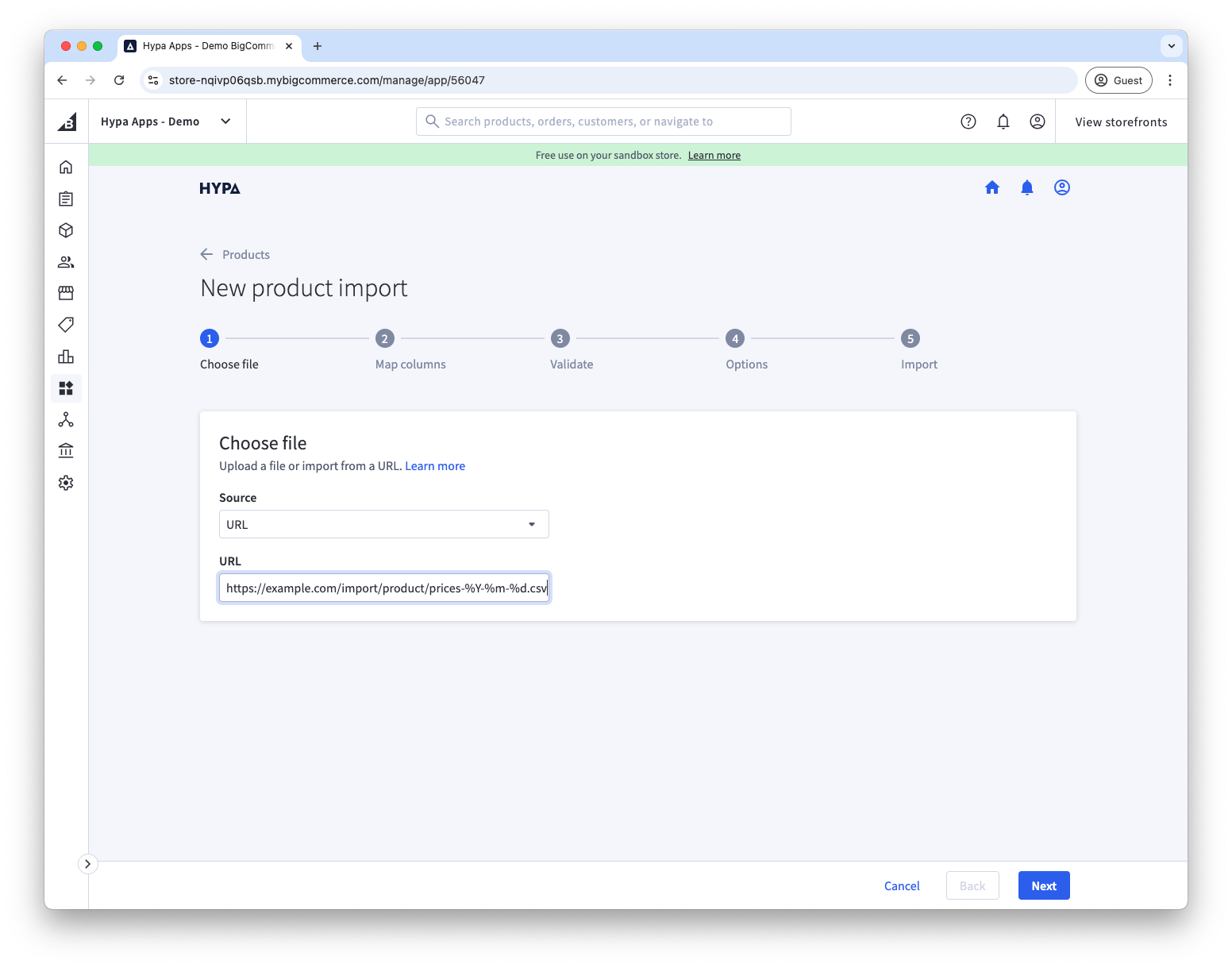 Specify a URL to import a remote file