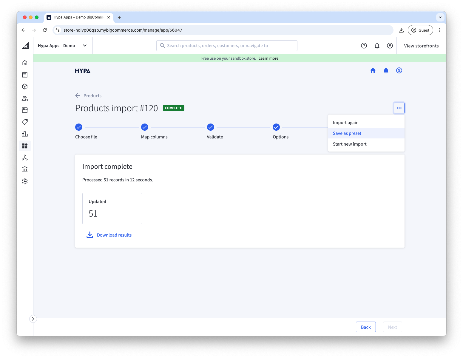 Save an import as preset once it&#39;s complete