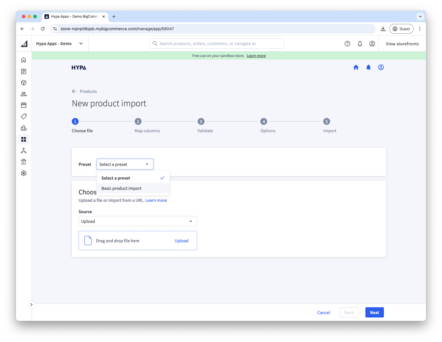 Select a preset when starting a new import