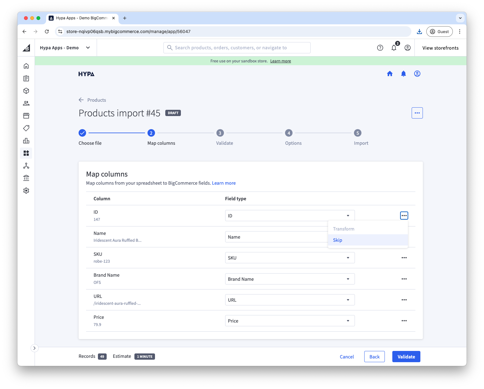Skip columns so they are not processed during the import