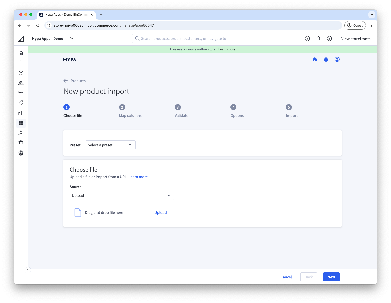 File uploader to start a new product import