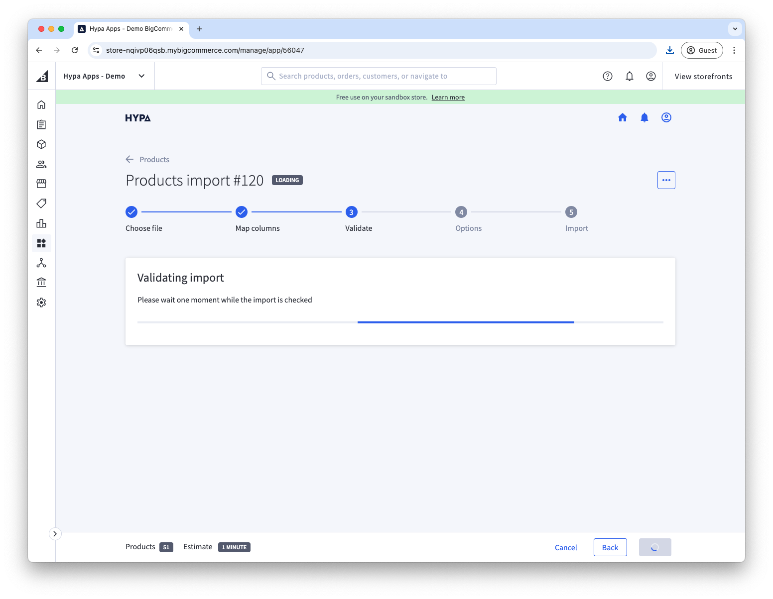 Progress bar is shown while import file is being validated