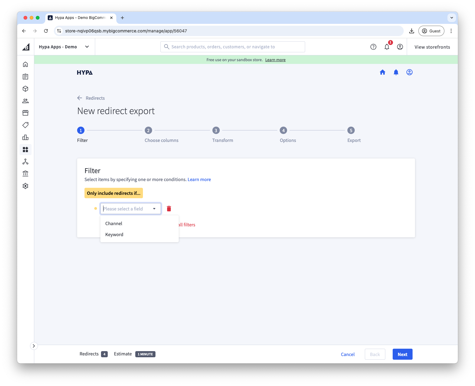 Available filters for redirects export